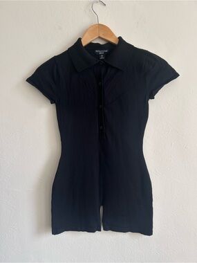 PrettyLittleThing Petite Black Polo Romper — Size US 2 (XS/Petite)